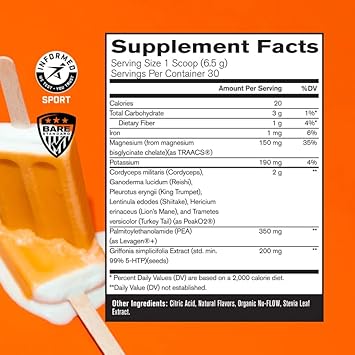 Bare Performance Nutrition Bpn Peak Sleep Night-Time Sleep Support Supplement, Hot Drink Mix Powder, 30 Servings, Orange Dreamsicle