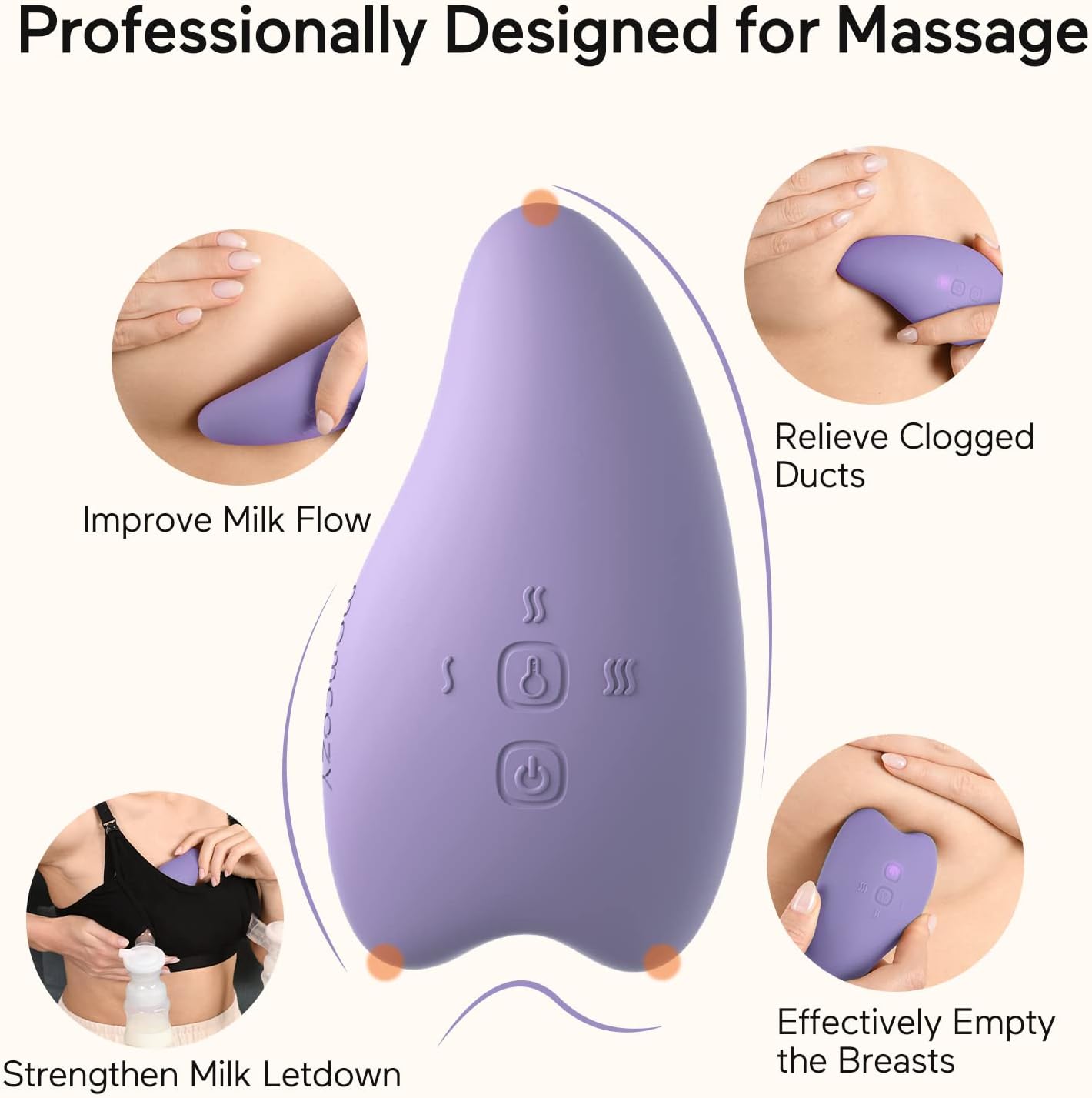 Momcozy Warming Lactation Massager 2-in-1, Soft Breast Massager for Breastfeeding, Heat + Vibration Adjustable for Clogged Ducts, Improve Milk Flow, Lilac : Baby