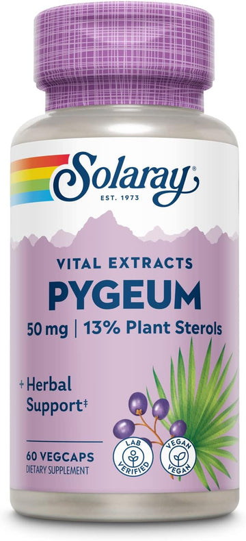 Solaray Pygeum Bark Extract 50Mg - Pygeum Supplement For Prostate Health Support - Guaranteed To Contain 6.5Mg Plant Sterols Like Beta Sitosterol, Non-Gmo, Vegan, 60-Day Guarantee, 60 Serv, 60 Vegcaps