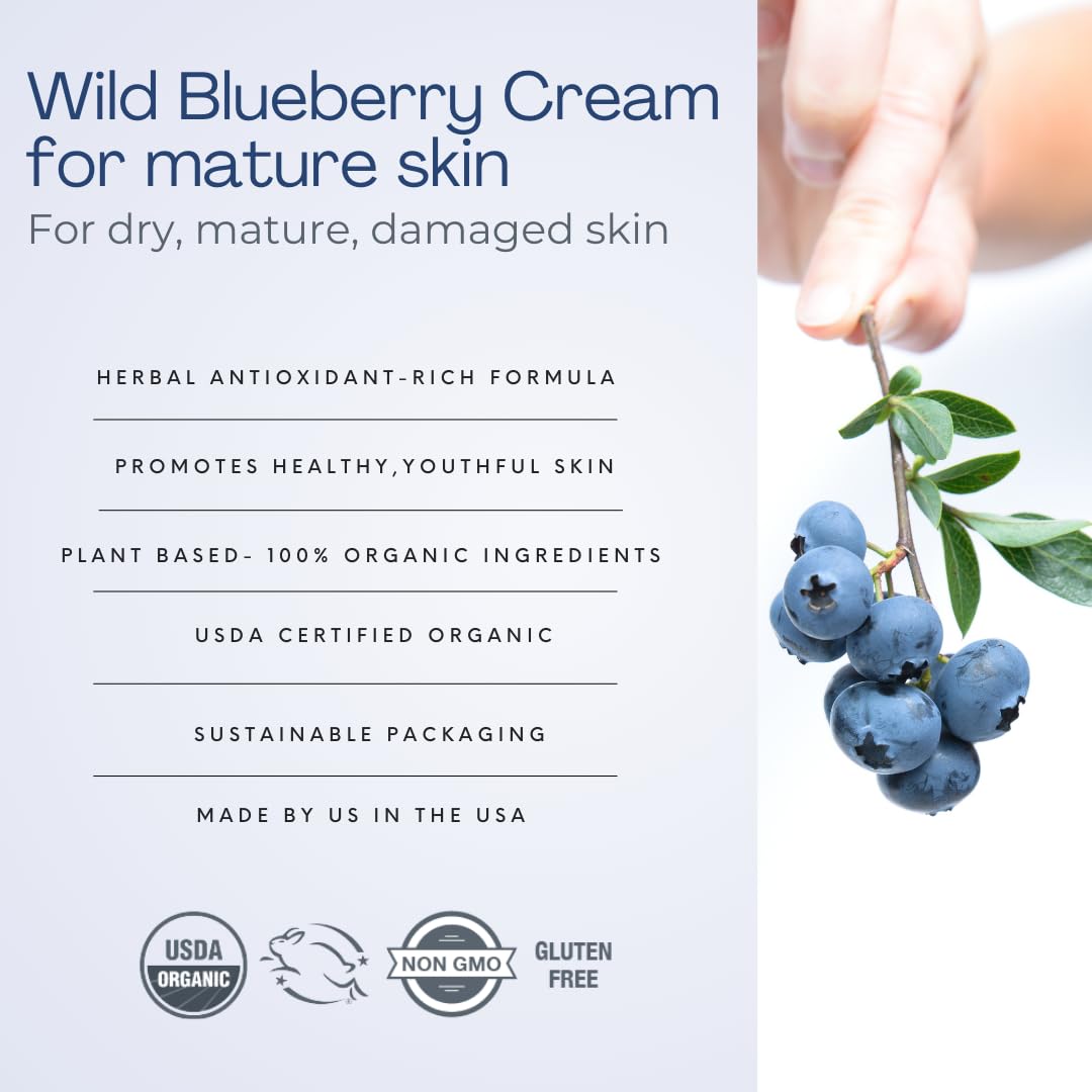 Indian Meadow Herbals Wild Blueberry Cream for Mature Skin (1.7oz) - Fine Line Face Cream. Promotes Younger-Looking Skin - Deep Facial Moisturizer. USDA CERTFIED ORGANIC. : Beauty & Personal Care