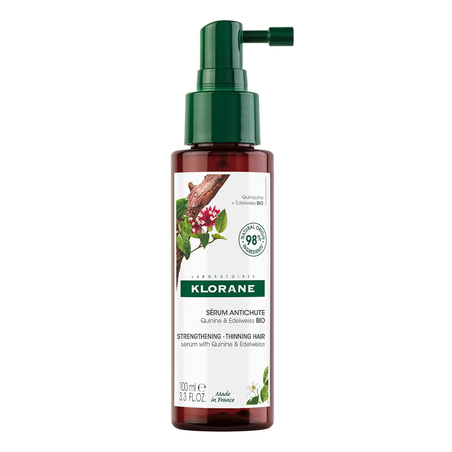 Klorane Intense Strengthening Serum With Quinine - Natural Alternative For Hair Thinning - Support Thicker, Stronger, Healthier Hair - Men & Women - Non-Greasy, Leave-In Formula - 3.3 Fl. Oz