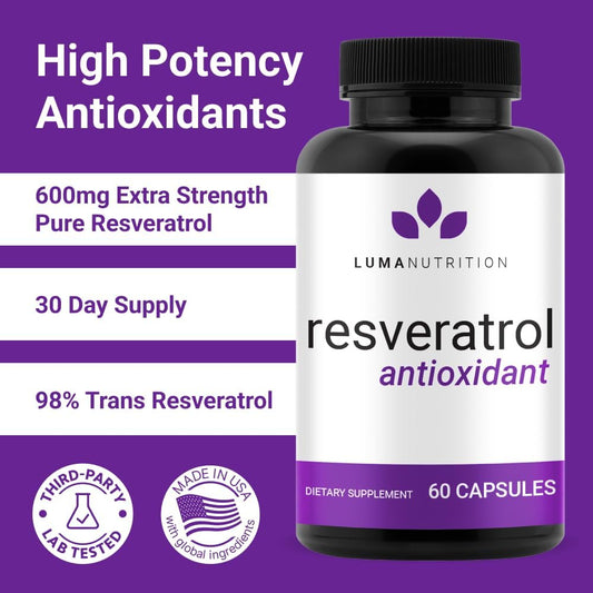 Luma Nutrition High Purity Resveratrol Capsules - 98% Trans-Resveratrol - Reservatrol Supplement - Antioxidant - Usa - 60 Capsules