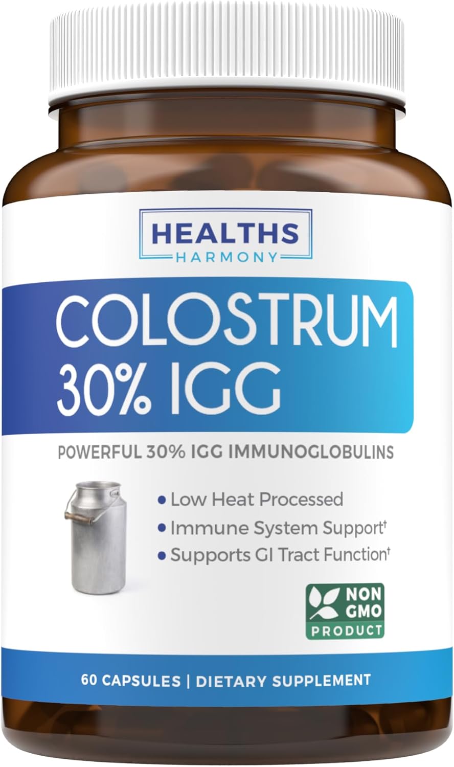Colostrum 1,000Mg (Non-Gmo) 30% Igg Immunoglobulins - Immune System Support, Gut Health & Respiratory Health Supplement - Low Heat Processed Bovine Colostrum - 60 Capsules - No Powder Or Pills