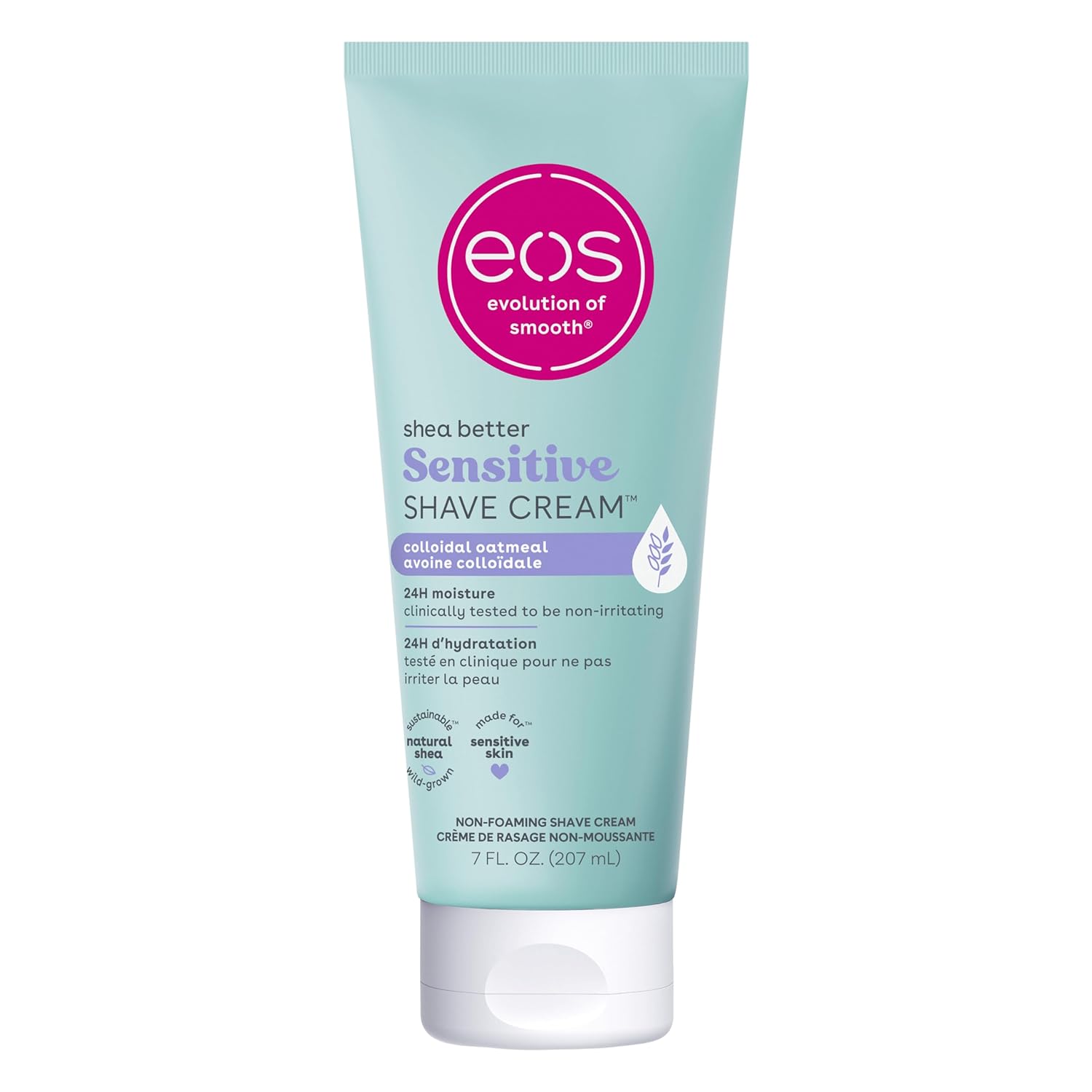 eos Shea Better Sensitive Shaving Cream, Women's Shave Cream, Fragrance-Free, Skin Care and Lotion with Colloidal Oatmeal, 24-Hour Hydration, 7 fl oz