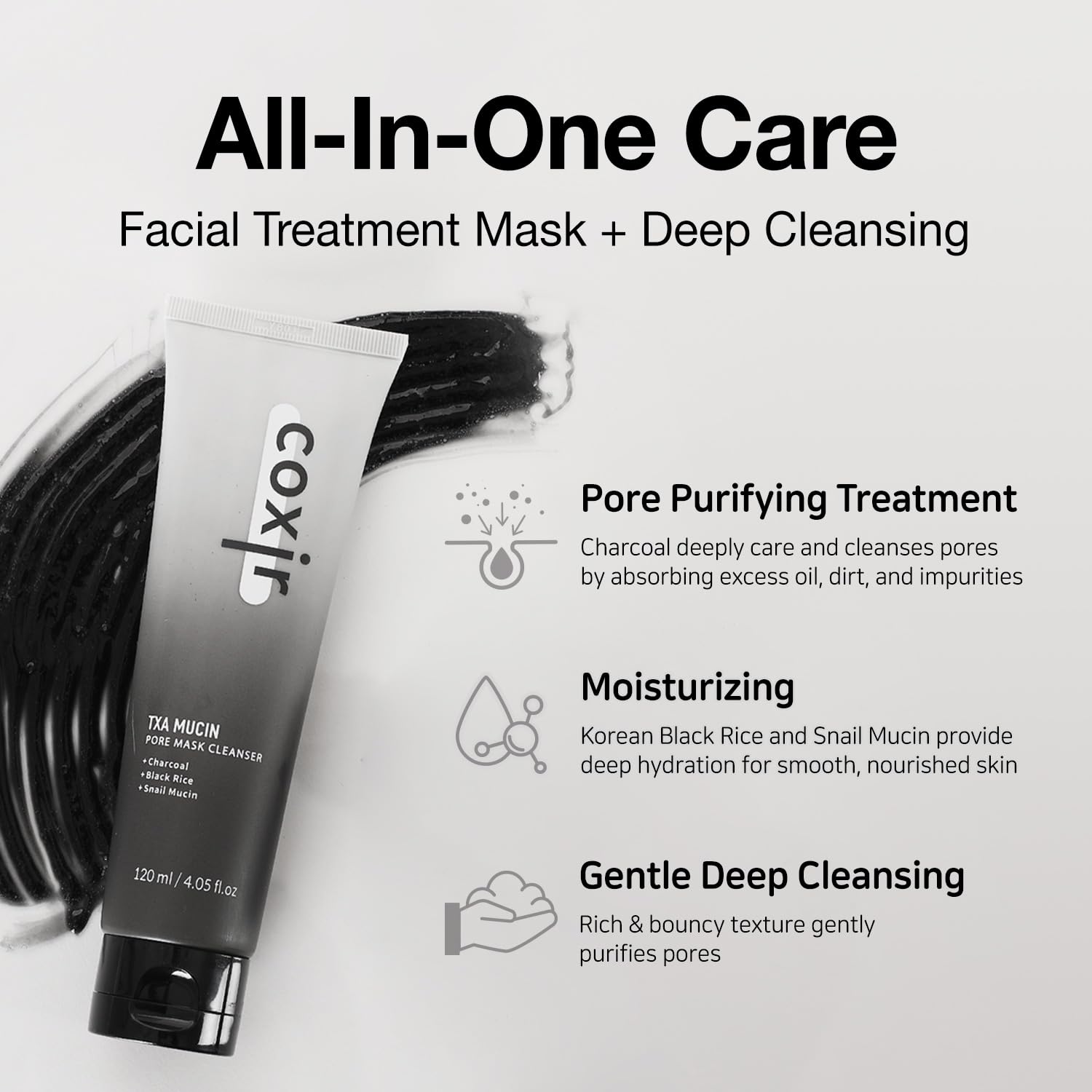 Coxir Txa Mucin All-In-1 Pore Mask –Gelato Texture Wash-Off Treatment | Ampoule Mask-To-Foam | Charcoal+ Snail+Txa | Blackhead Remover |Daily Pore Detox For Oily & Sensitive Skin|4.05Fl.Oz : Beauty & Personal Care