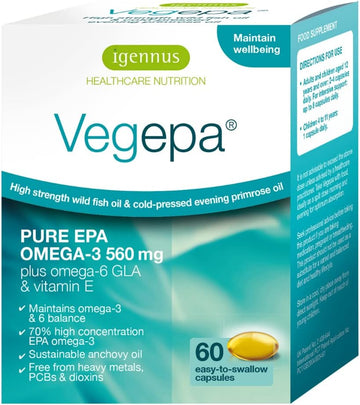 Vegepa Omega 3 Wild Fish Oil & Evening Primrose Oil Blend, 560 Mg Epa Plus Gla, 60 Small Softgels