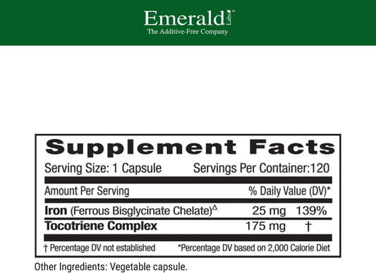 Emerald Labs Gentle Iron 25mg - Ferrous Bisglycinate Chelate - Chelated Iron Supplement That Supports Energy, Eye, Immune & Heart Health - 120 Vegetable Capsules (120-Day Supply)