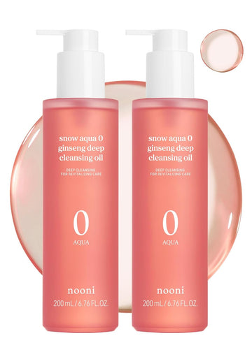 Nooni Korean Cleansing Oil - Snow Aqua 0 Ginseng Deep Cleansing Oil, 6.76 Fl.Oz (200 Ml)*2Ea | Makeup Double Cleansing, Glass Skin, Eggie Skin, Helps Control Sebum, Revitalizing Care For Face