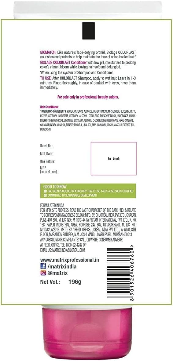 Matrix Biolage Colorlast Sulphate Free Conditioner 196Gm & Shampoo 200Ml Duo Set For Colour Treated Hair, Colour Protect Hair Products With Orchid Extract, Pack Of 2