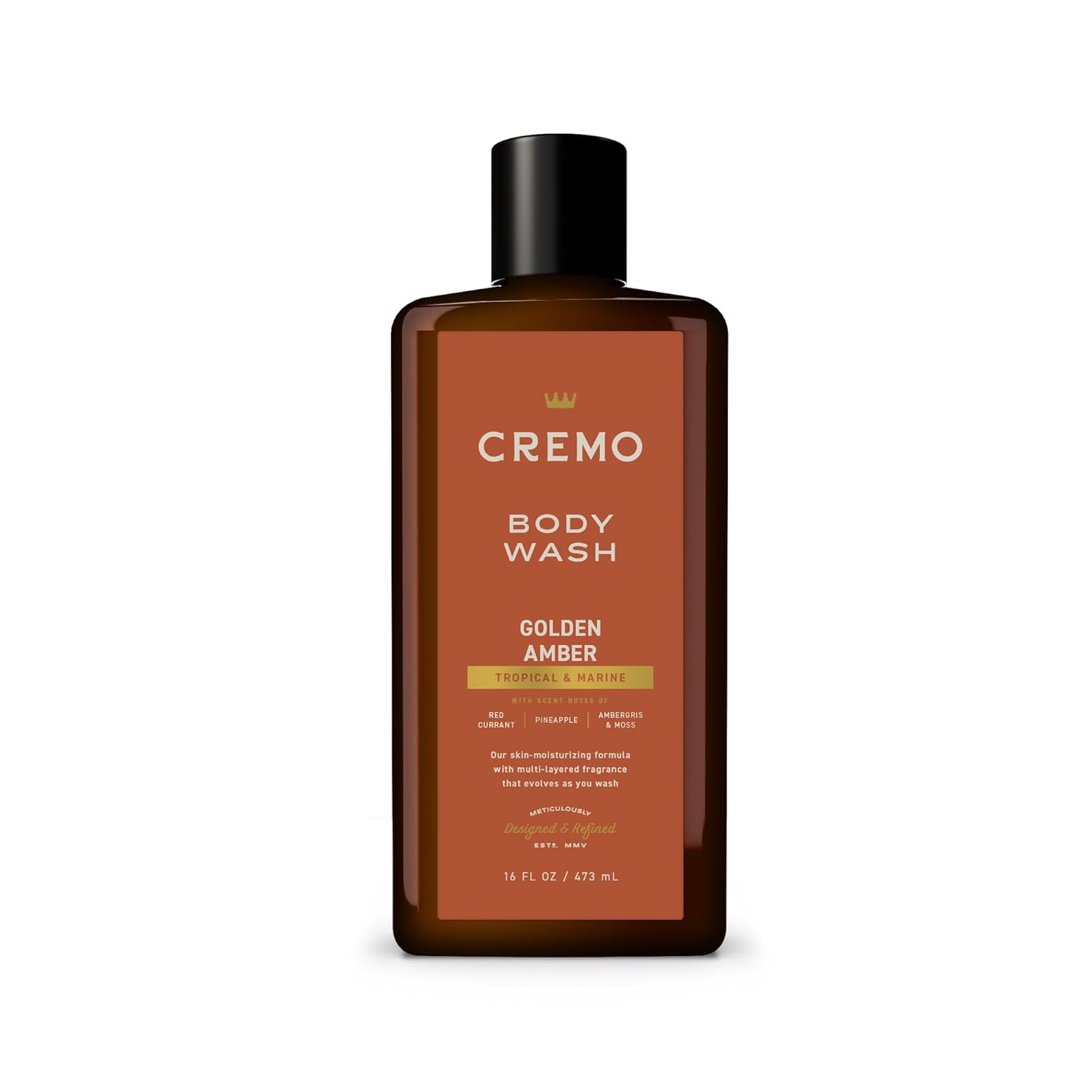 Cremo Rich-Lathering Golden Amber Body Wash For Men, Notes Of Red Currant, Pineapple, Ambergris And Moss, 16 Fl Oz