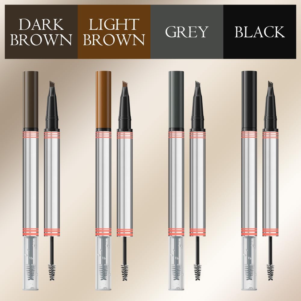 2024 New 2-In-1 Eyebrow Pencil With Gel,Waterproof Magic Eyebrow Pencil,Dual-Ended 3D Microblading Eyebrow Pen With 4 Tip & Eyebrow Brush, Makeup Long-Lasting Eyebrow Pen For Women (Black)