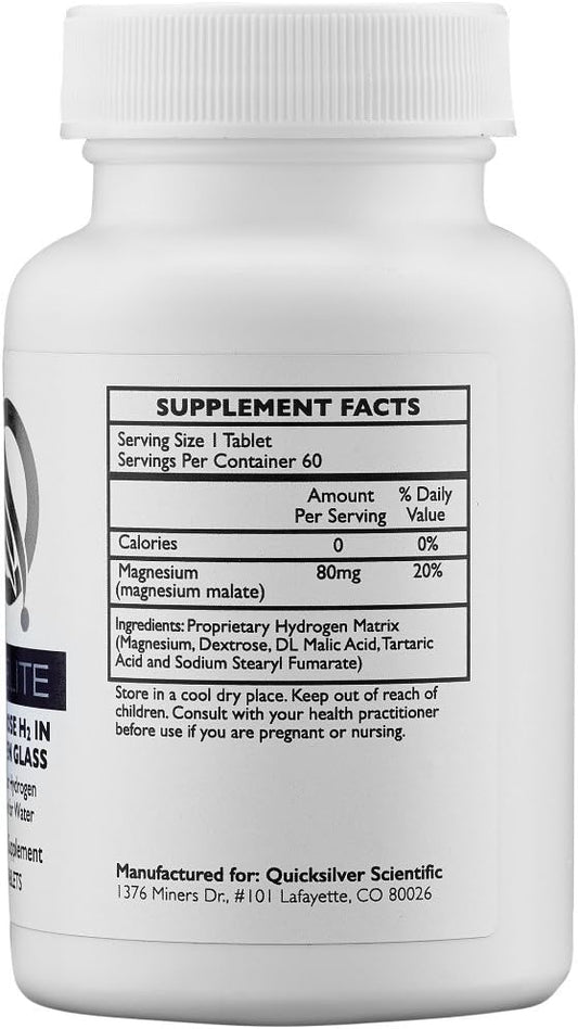 Quicksilver Scientific H2 Elite - Molecular Hydrogen For Energy + Metabolism Support, Water Tablets Perfect For Open Containers - Magnesium Malate Drink Additive (60 Molecular Hydrogen Tablets)