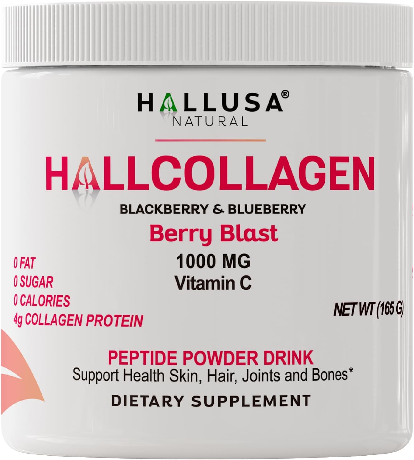 Hydrolyzed Collagen Peptides Powder 1000Mg With Vitamin C | Blackberry & Blueberry Flavor | 5.5G Collagen Per Serving | Healthy Hair, Skin, Nails, Bone & Joint Support