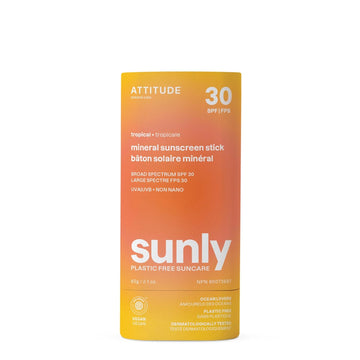 Attitude Mineral Sunscreen Stick With Zinc Oxide, Spf 30, Ewg Verified, Plastic-Free, Broad Spectrum Uva/Uvb Protection, Dermatologically Tested, Vegan, Unscented, 2.1 Ounces