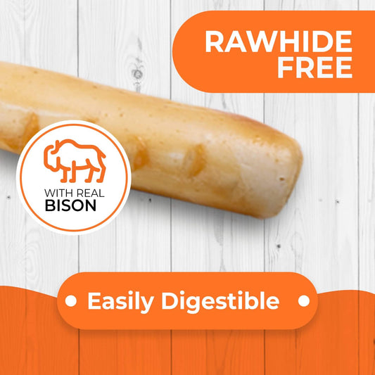 Canine Naturals Bison Chew - Rawhide Free Dog Treats - Made with Real Bison - Poultry Free Recipe - All-Natural and Easily Digestible - 2 Pack of 7 Inch Large Rolls for Dogs 50-75lb