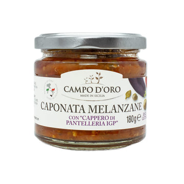 Sicilian Eggplant Caponata, Glass, Jar 6.3 Oz. Sicilian Recipe For Antipasto, Appetizer, Side Dish Or Pasta With Eggplant, Tomato, Onion, Celery, Olives And Capers. 100% Made In Italy, Campo D'Oro