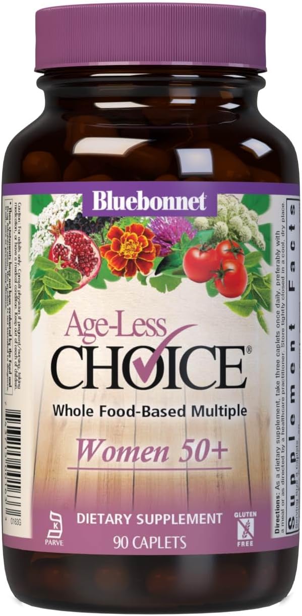 Bluebonnet Nutrition Age-Less Choice Whole Food-Based Multiple For Women 50+, Iron, Dairy & Gluten-Free, Kosher Certified, Vegetarian Friendly, Pink/Purple, 90 Count