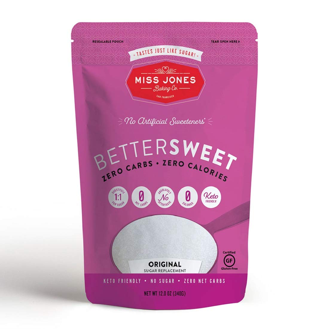 Miss Jones Baking BetterSweet MonkFruit & Erythritol Sweetener, Keto & Paleo, White Granular (Pack of 1)