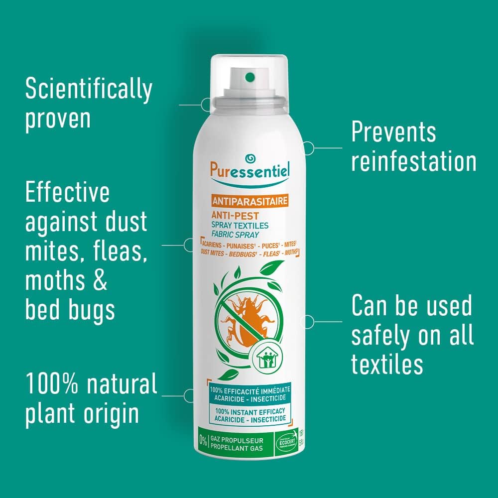 Puressentiel Fleas, Bugs & Moths Treatment Spray 150ml - Effective on Dust Mites, Clothes Moths, Fleas & Bed Bugs - Scientifically Proven for All Fabric Types - 100% Natural - Prevents Reinfestation : Amazon.co.uk: Health & Personal Care