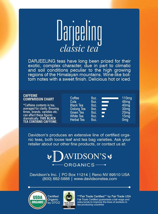 Davidson'S Organics, Darjeeling, 8-Count Tea Bags, Pack Of 12