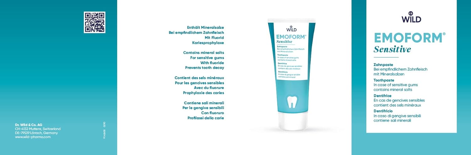Emoform Sensitive Toothpaste, In Case Of Sensitive Gums, Contains Mineral Salts, With Fluoride, Prevents Tooth Decay