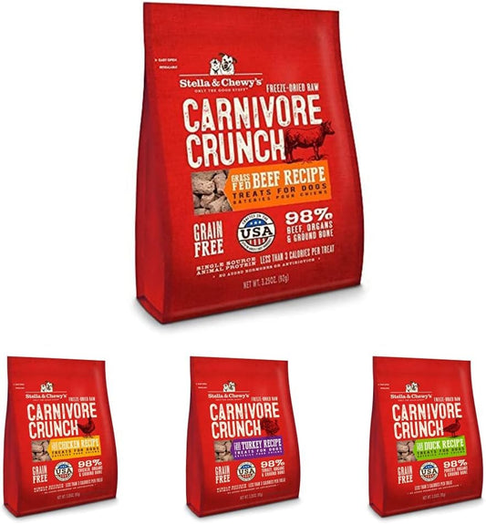 Stella & Chewy's Carnivore Crunch Freeze-Dried Raw Dog Treats 4 Pack Variety Bundle (Beef, Chicken, Duck & Turkey) : Pet Supplies