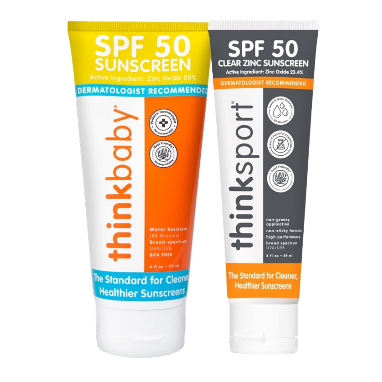 Thinksport SPF 50 Clear Zinc Sunscreen 3 Oz+ Thinkbaby SPF 50+ Baby Sunscreen 6 oz. – Safe, Natural Sunblock for Babies
