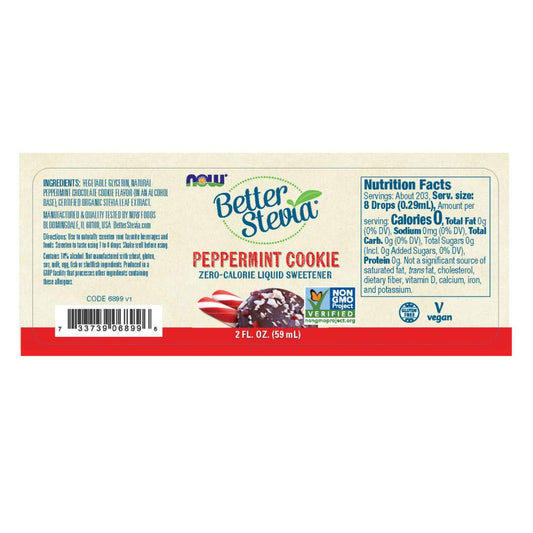 Now Foods Betterstevia Peppermint Cookie Zero-Calorie Liquid Sweetener, Keto Friendly, Suitable For Diabetics, No Erythritol, 2-Ounce