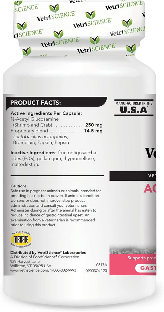 VETRISCIENCE Acetylator Gut Health Supplement for Dogs and Cats, 120 Capsules - Supports Digestive, Bowel, and Urinary Tract Health