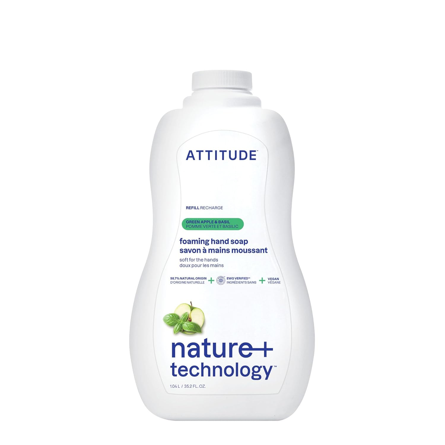 Attitude Foaming Hand Soap, Ewg Verified, Plant And Mineral-Based Ingredients, Vegan And Cruelty-Free Personal Care Products, Green Apple & Basil, Bulk Refill, 35.2 Fl Oz