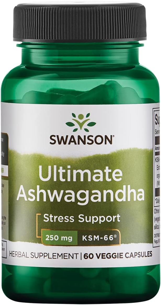 Swanson Ultimate Ashwagandha Ksm-66 - Herbal Supplement Supporting Healthy Stress Levels & Relaxation - Natural Formula To Promote A Calm & Relaxed Mindset - (60 Veggie Capsules, 250Mg Each)