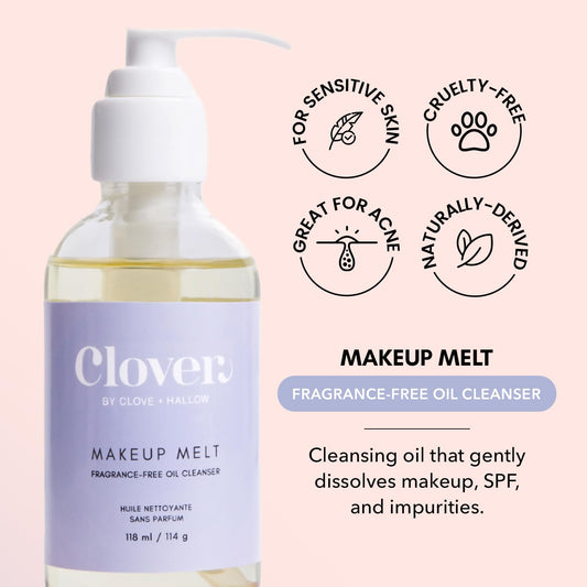 Clover Makeup Melt Milky Cleansing Oil | Gentle Makeup Removal, Skin-Friendly Formula And Residue-Free Rinse | Cruelty-Free & Vegan Face Oil - 118 Ml
