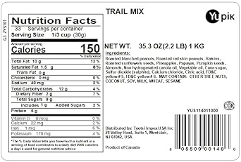 Yupik Trail Mix, 2.2 Lb, A Mix Of Peanuts, Almonds, Sunflower Seeds, Pumpkin Seeds, Raisins, Papaya And Pineapple, Pack Of 1