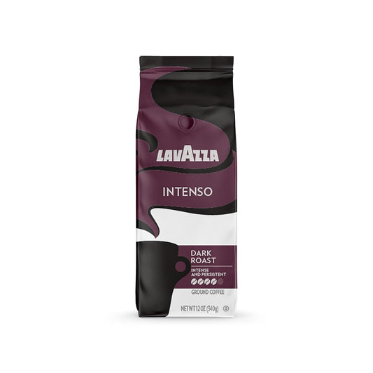 Lavazza Intenso Ground Coffee Blend, 12-Ounce Bag, Non-GMO, Full-bodied dark roast with flavor notes of Chocolate for a bold - Packaging May Vary