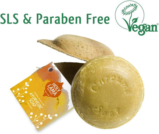 Holy Lama Natural Handmade Ayurvedic Vetivert Vegan Soap For Hand & Body - Rainforest - 100G Round Bar In Handmade Sustainable Packaging
