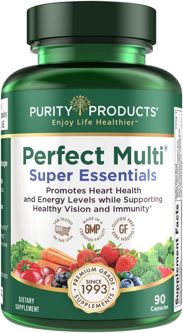 Purity Products Perfect Multi Super Essentials - Multivitamin + Fruits and Vegetables + Promotes Healthy Day and Night Vision Featuring Lutein, Zeaxanthin and Black Currant Extract - 90 Capsules