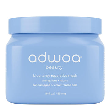 adwoa beauty Blue Tansy? ?Hair Mask with ??Mango Butter, Spirulina And Rhassoul Clay To Strengthen, Support Hair Growth ?And Length Retention For Kinky, Coily and Curly Hair