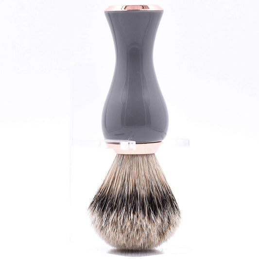Parker 3-Band Pure Badger Shave Brush With Stand - Extra Dense Bristles - Deluxe Gray And Rose Gold Handle -Shaving Brush For Men & Women