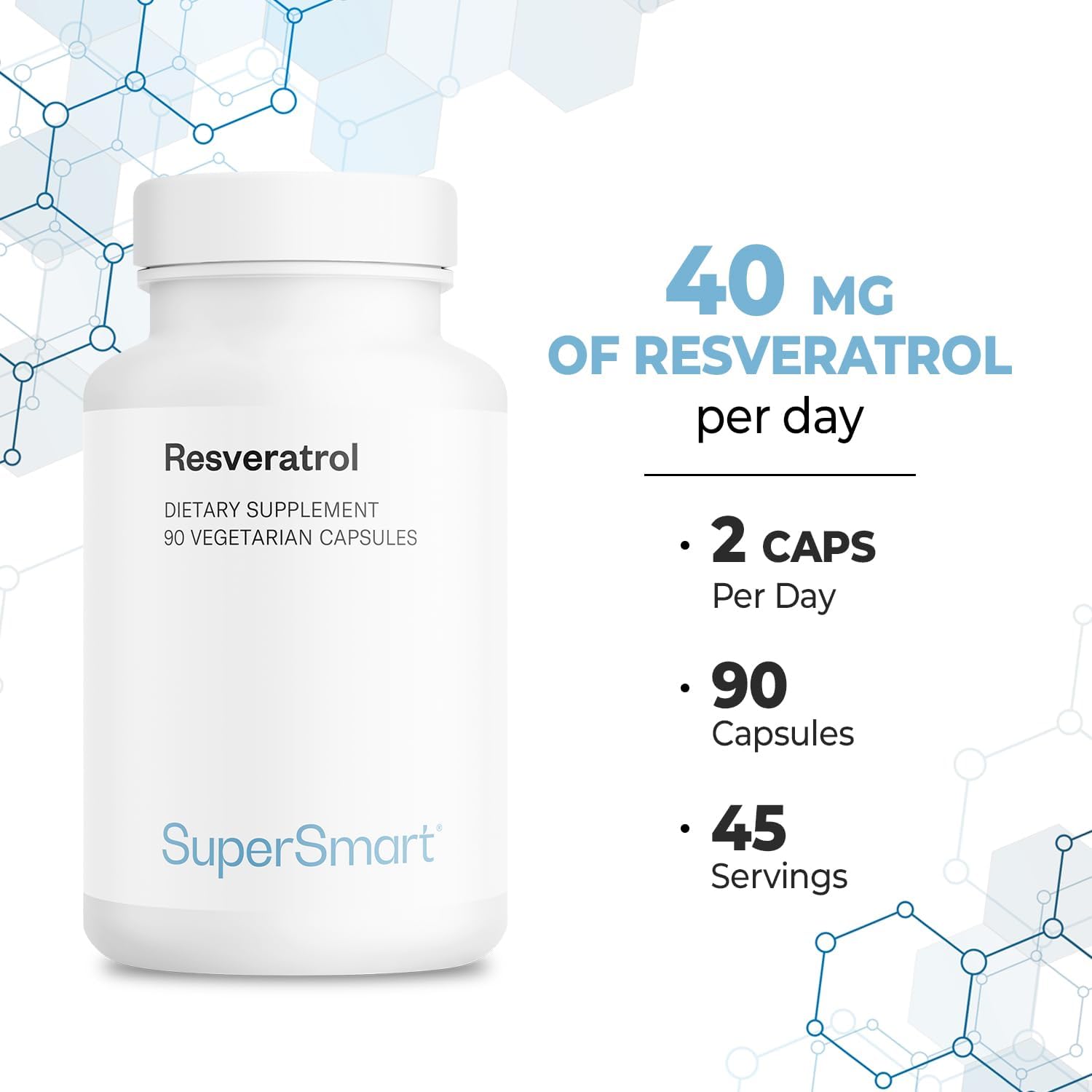 Supersmart - Resveratrol 40Mg Per Day (Well-Tolerated) - Organic Red Grapes Extract - High Potency Resveratrol Supplement | Non-Gmo & Gluten Free - 90 Vegetarian Capsules : Health & Household