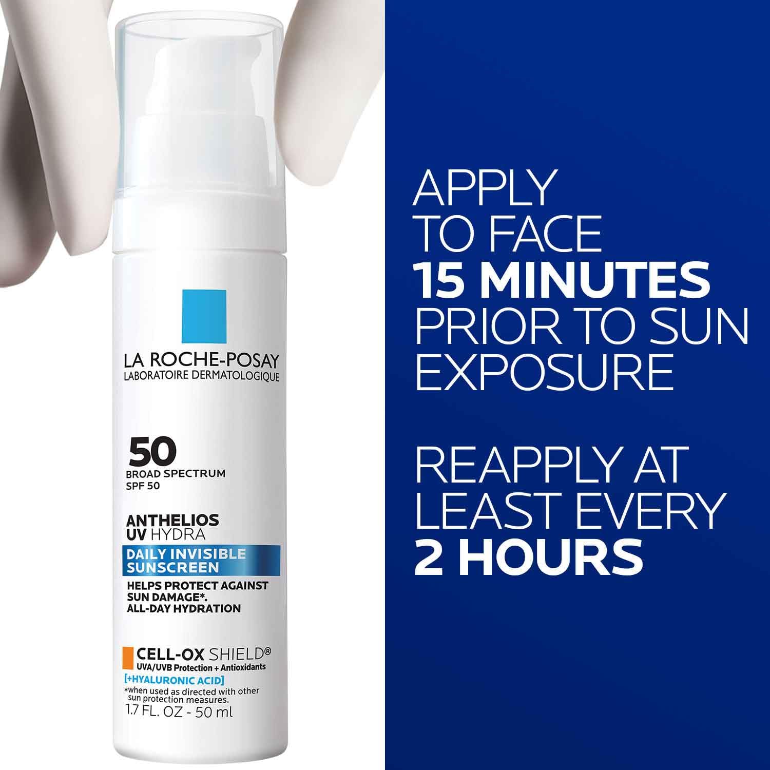 La Roche Posay Anthelios UV Hydra Sunscreen SPF 50 | Daily Hydrating Sunscreen for Face with Hyaluronic Acid and Vitamin E | Broad Spectrum Invisible SPF Protection | Anti Aging | Fragrance Free : Beauty & Personal Care