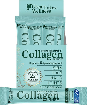 Great Lakes Wellness Sustainable Marine Collagen Peptides Powder For Skin, Hair, Nails, Joints & Digestion - Unflavored - Quick Dissolve Hydrolyzed, Wild Caught, Msc Certified, Non-Gmo, Kosher - 16 Oz