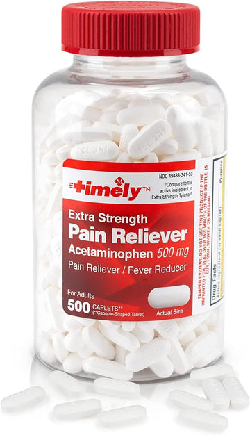 Timely Acetaminophen 500mg - 500 Caplets - Extra Strength Pain Relief - Compared to the active ingredient in Extra Strength Tylenol - Menstrual Cramps, Fever Reducer, Minor Pain of Arthritis