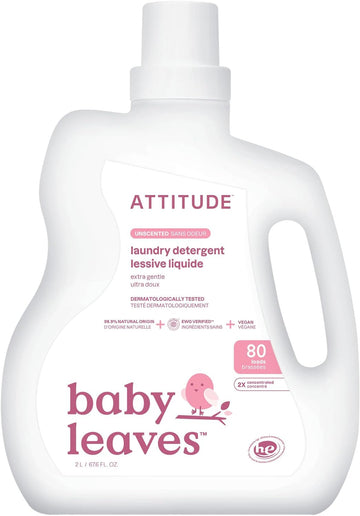 Attitude Baby Laundry Detergent Liquid, Ewg Verified, Safe For Baby Clothes, Infant And Newborn, Vegan And Naturally Derived Washing Soap, He Compatible, Unscented, 80 Loads, 67.6 Fl Oz