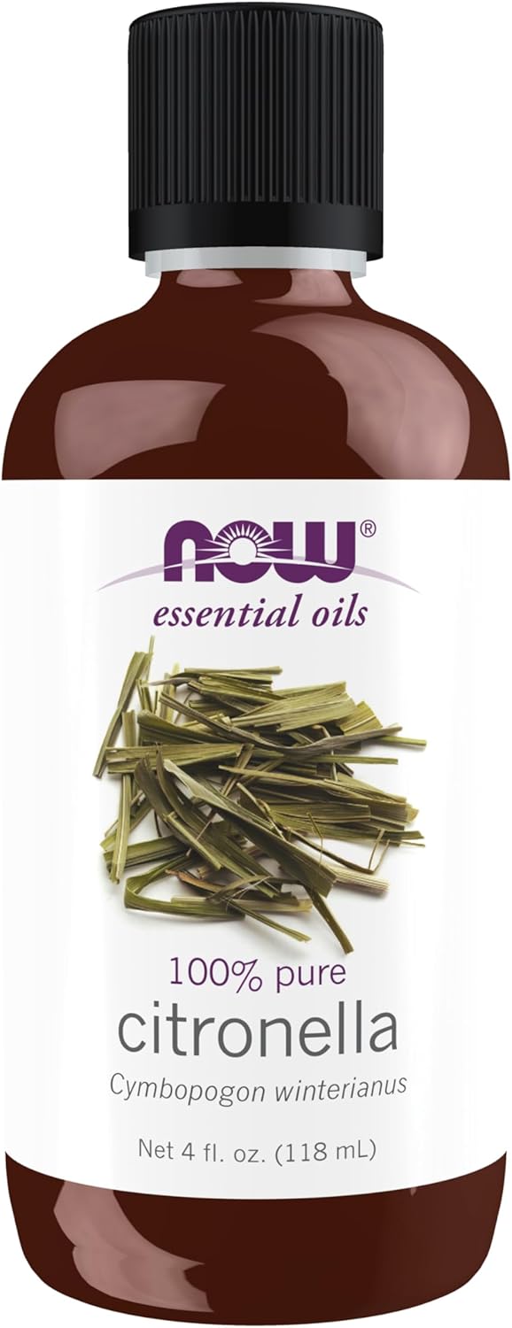 Now Essential Oils, Citronella Oil, Freshening Aromatherapy Scent, Steam Distilled, 100% Pure, Vegan, Child Resistant Cap, 4-Ounce
