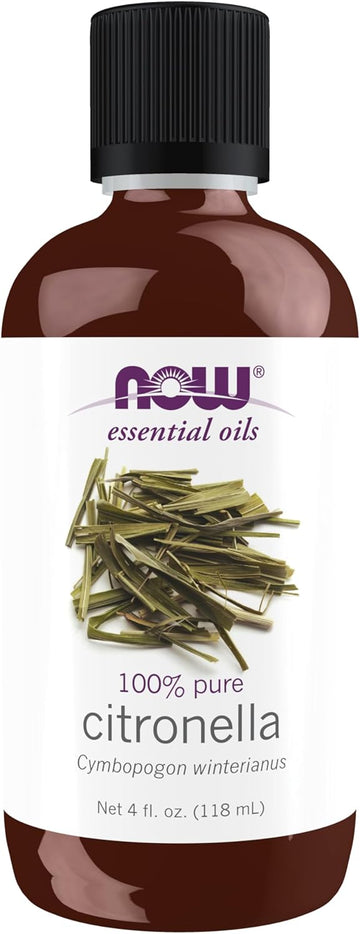 Now Essential Oils, Citronella Oil, Freshening Aromatherapy Scent, Steam Distilled, 100% Pure, Vegan, Child Resistant Cap, 4-Ounce