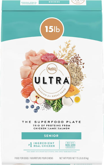 NUTRO ULTRA Senior High Protein Natural Dry Dog Food with a Trio of Proteins from Chicken, Lamb and Salmon, 15 lb. Bag