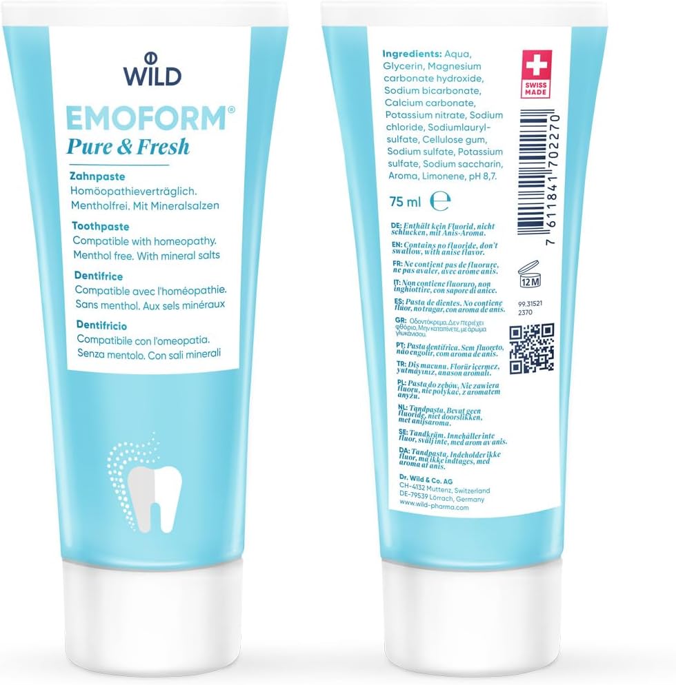 Emoform Pure & Fresh Toothpaste, Compatible With Homeopathy, With Mineral Salts, Without Fluoride, Menthol Free, With Anis Aroma