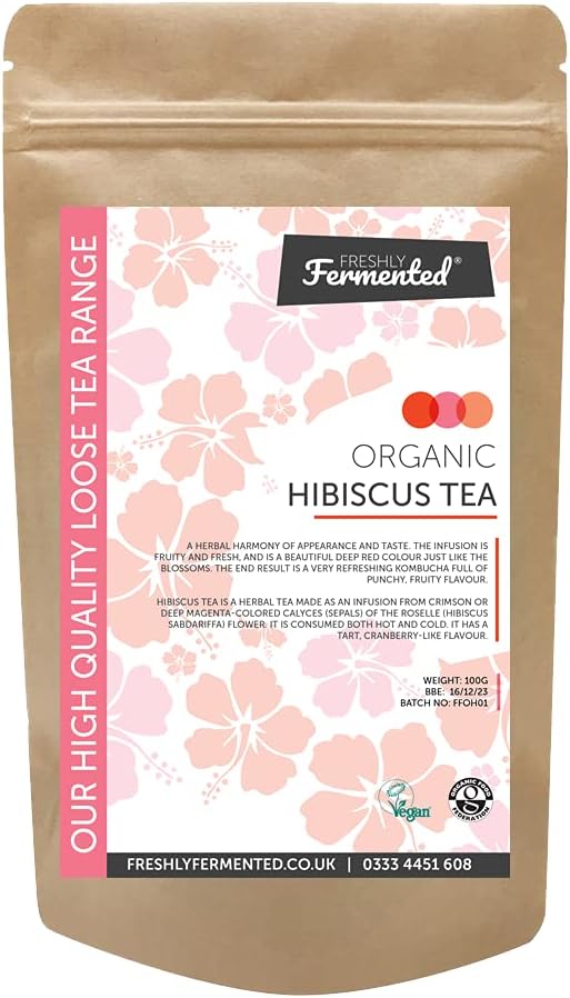 Freshly Fermented – Organic Certified Hibiscus Loose-Leaf Tea - Perfect Tea For Making Kombucha, 100G