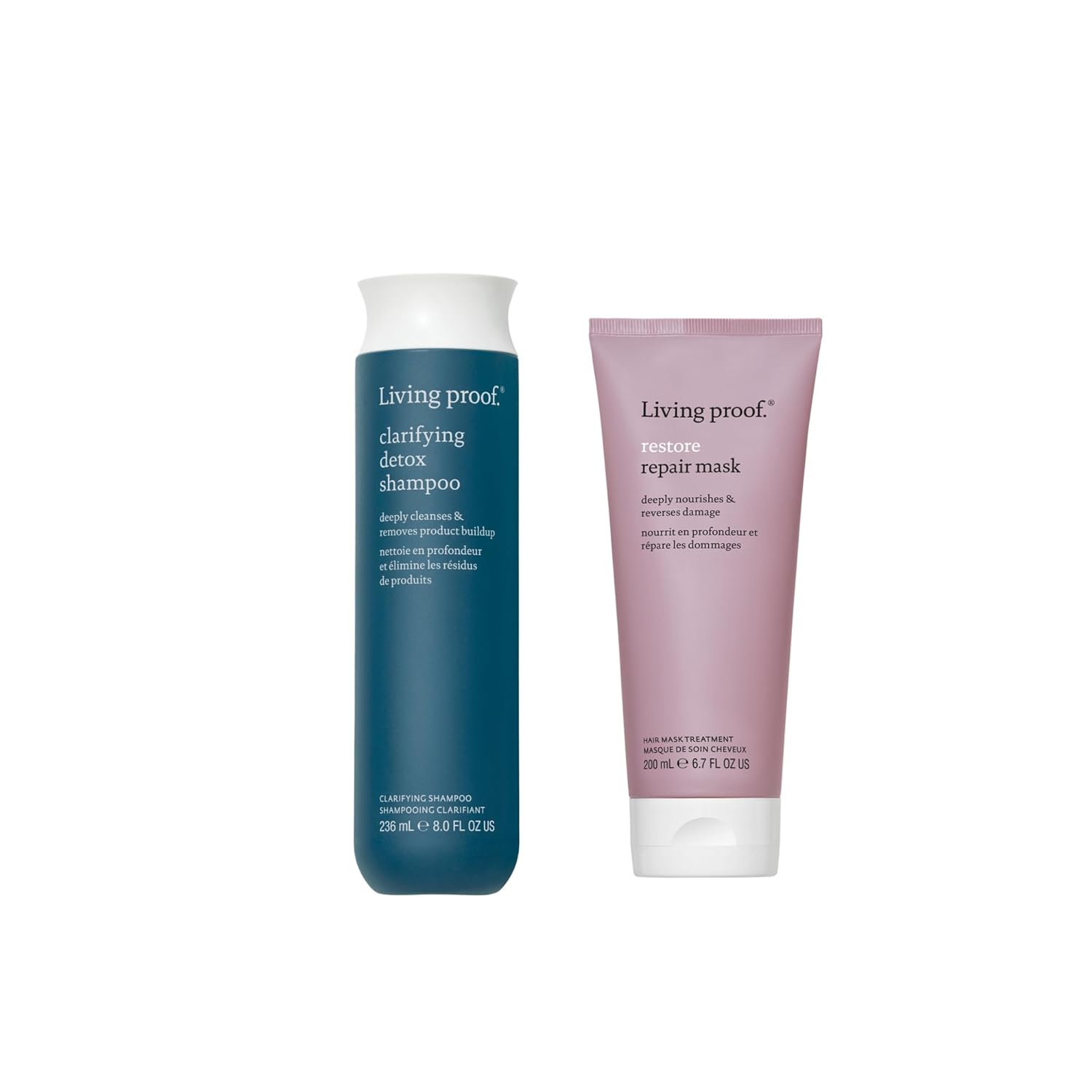 Living Proof Clarifying Detox Shampoo + Restore Repair Mask, Hair Reset Duo