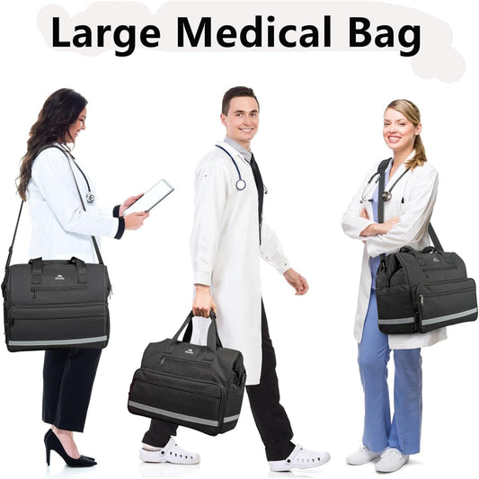 Matein Medical Bag, Large Water-Resistant First Aid Bags With Many Pocktets For Nursing, Portable Clinical Home Health Bag Doctor Bag Nurse Gifts For Home Visits, Health Care, Hospice, Black